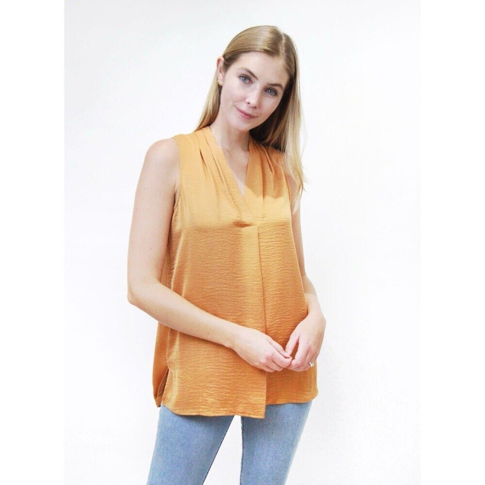 Violet + Claire Blouse Top M Blue Sleeveless Tank Lighweight Flowy Orange Satin